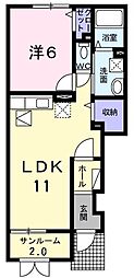 サウス・リードA 1LDKの間取図画像