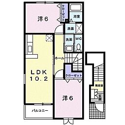 グリーミングヒルＢ 2階2LDKの間取り