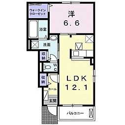 琵琶パレスI 1階1LDKの間取り