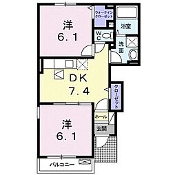 リバー・クレストI 1階2DKの間取り