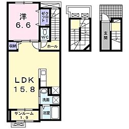 クエストC 1LDKの間取図画像