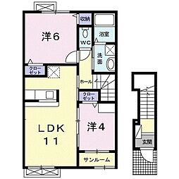 パルテール 2階2LDKの間取り