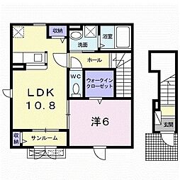 宮の杜　三番館 2階1LDKの間取り