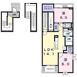 第2アサヒヒルズ 2LDKの間取図画像