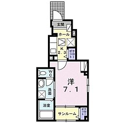 カーサスチェッソ 1Kの間取図画像
