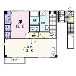 ガーデンハイツ 2階1LDKの間取り
