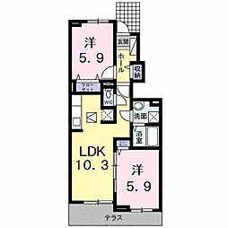 グランピアス笹木野1 2LDKの間取図画像