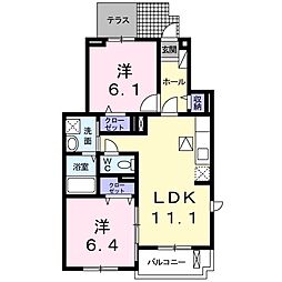アルタイルI 1階2LDKの間取り