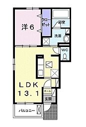 ブライト605レジデンスIIＢ 1階1LDKの間取り