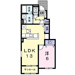 シャトー・ヴェーニュスＡ 1階1LDKの間取り