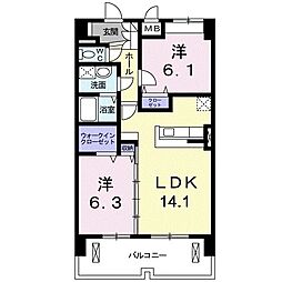 ペットマンションあかやま 2LDKの間取図画像