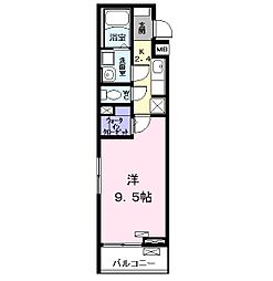 リアン 2階1Kの間取り