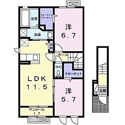 メルヴェーユ　I 2階2LDKの間取り