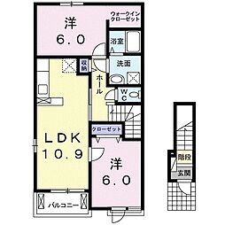 ハニーハウス袋原Ａ 2階2LDKの間取り