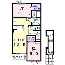 コンフォートＦ，Ｓ 2階2LDKの間取り