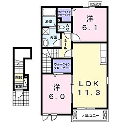 ウエスト　ヴィラI 2階2LDKの間取り