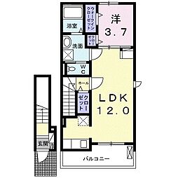 グリーンホームIII 2階1LDKの間取り