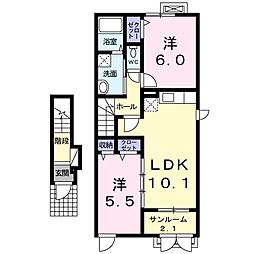 アムール 2階2LDKの間取り