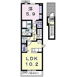 レジデンス鳥生3 1LDKの間取図画像