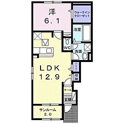 プリムローズガーデン　タカラI 1階1LDKの間取り