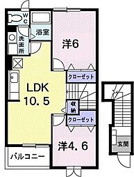 ピース・コアＢ 2階2LDKの間取り