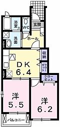ゴールデン・リリィD 2DKの間取図画像