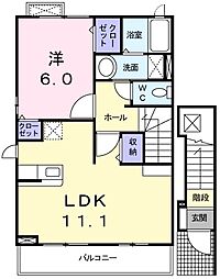 ジーラ・ソーレ　II 2階1LDKの間取り