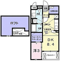 カーサ・モデルノII 2階1DKの間取り