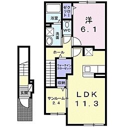カーサ・ユヴェールA 1LDKの間取図画像