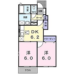 パラッツオ・クォーレＢ 1階2DKの間取り