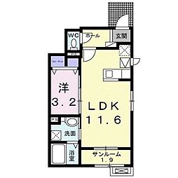 サンパティークＲｅｏ 1階1LDKの間取り