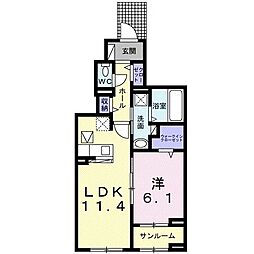 パルテンツァ 1階1LDKの間取り