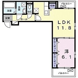ヒルサイドハウス 1LDKの間取図画像