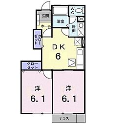 グランド・ルー　II 1階2DKの間取り