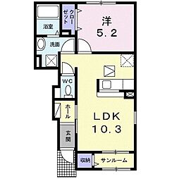 クロッシング2A棟 1LDKの間取図画像