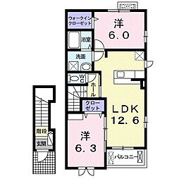 ディアコート箕谷 2LDKの間取図画像