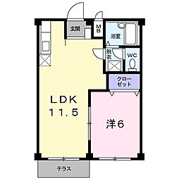 エルディムアングルワ 1階1LDKの間取り