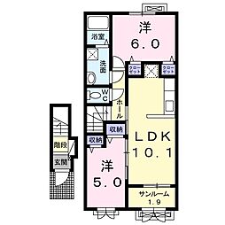 リブブライトパークA 2LDKの間取図画像