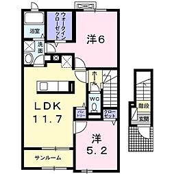 ミ・カーサーＢ 2階2LDKの間取り