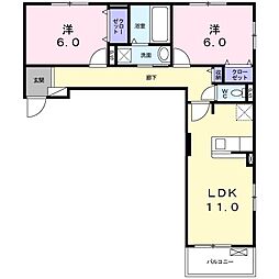 イースト・カーサA 2LDKの間取図画像