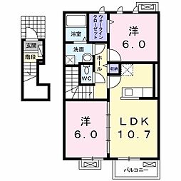 エクセルI 2階2LDKの間取り