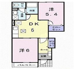 レジデンスウッズ1 2DKの間取図画像