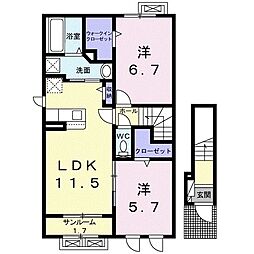 スター・ミナモト 2階2LDKの間取り