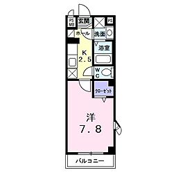 ヴィラウィステリア 1Kの間取図画像