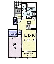 シエンフルールC 1LDKの間取図画像