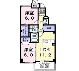 アルパ千刈 3階2LDKの間取り