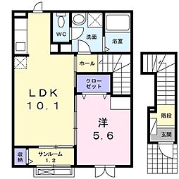 ジュネス　アイ 2階1LDKの間取り