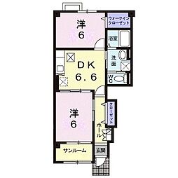 ベルコリーヌB 2DKの間取図画像