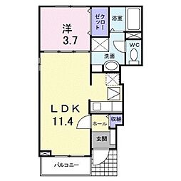 ベルボニートＢ 1階1LDKの間取り