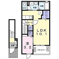 カーサ　グランデ　Ｗ 2階1LDKの間取り